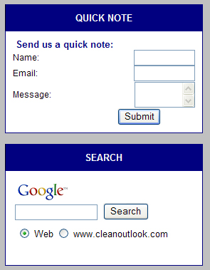 Quick contact form and search box