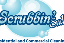 graphic image scrubbin sudz company logo blue bubbles with white, blue fonts for Scrubbing Sudz