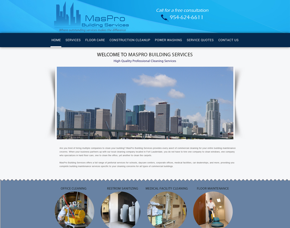 seven page responsive web site thumbnail image of MasPro Building Service web site